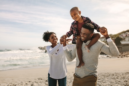 family on beach